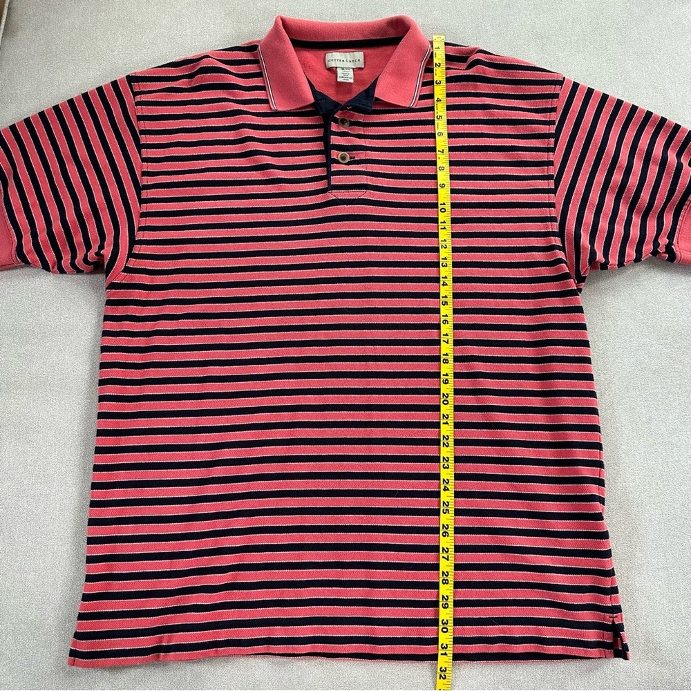 Cutter & Buck Striped Cotton Polo Shirt. Coral/Black. 1XB - Picture 6 of 6